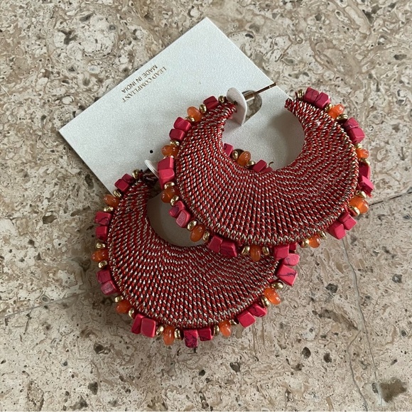Natasha Couture Pink & Orange Beaded Woven Hoop Earrings Lead Compliant - Picture 3 of 4